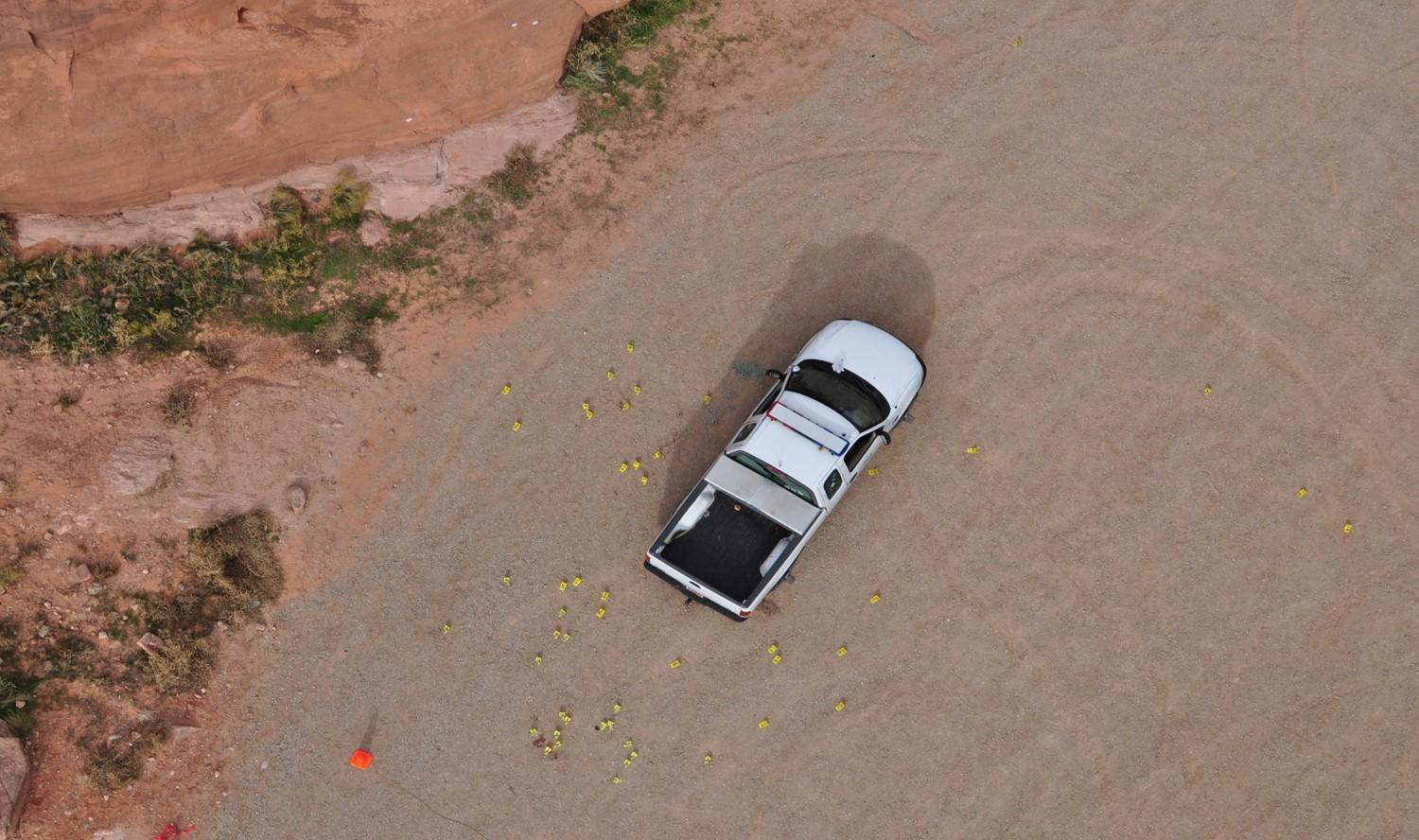 Evidence markings. Overview truck