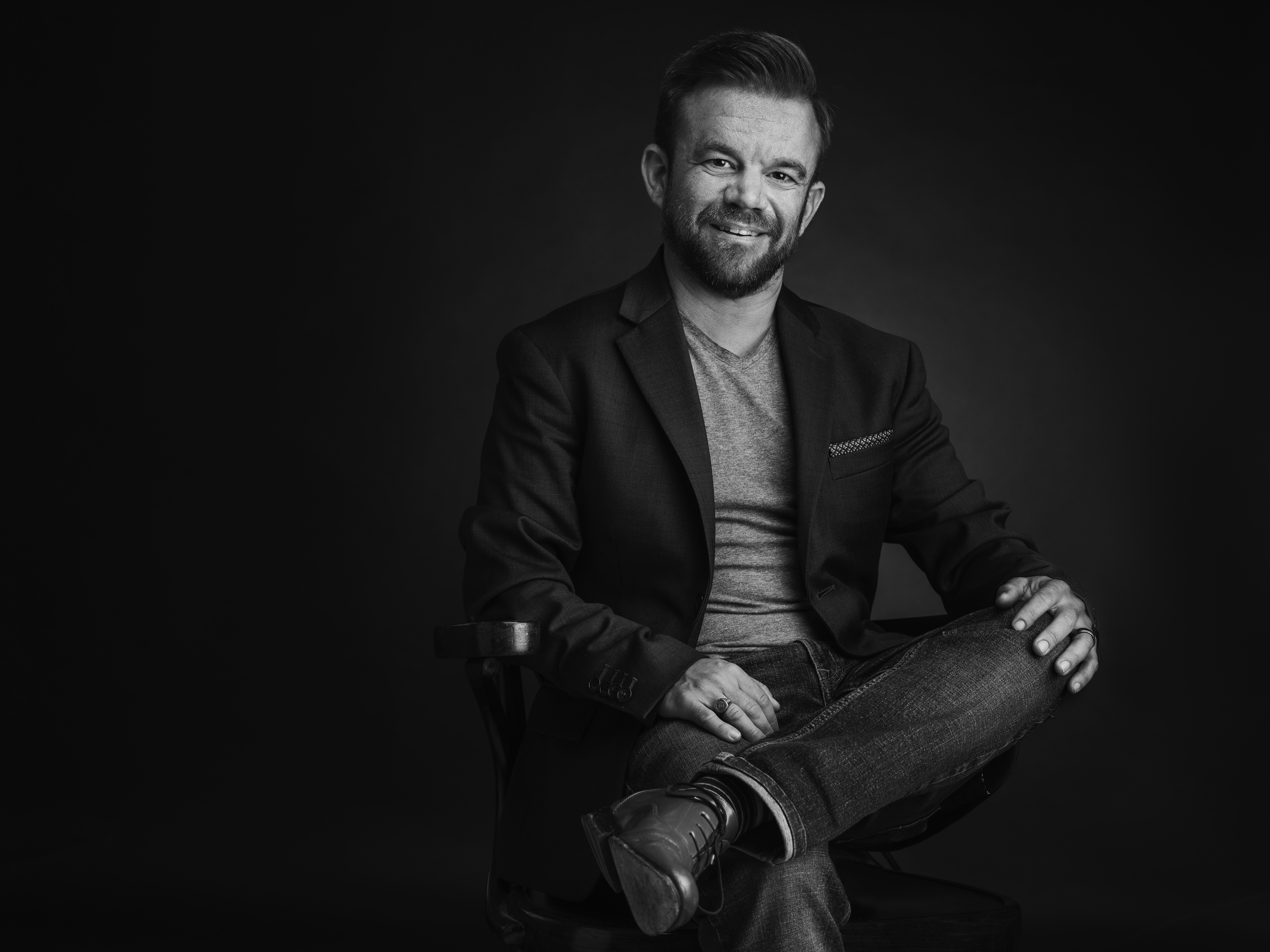 Sitting & Smiling (Black & White)