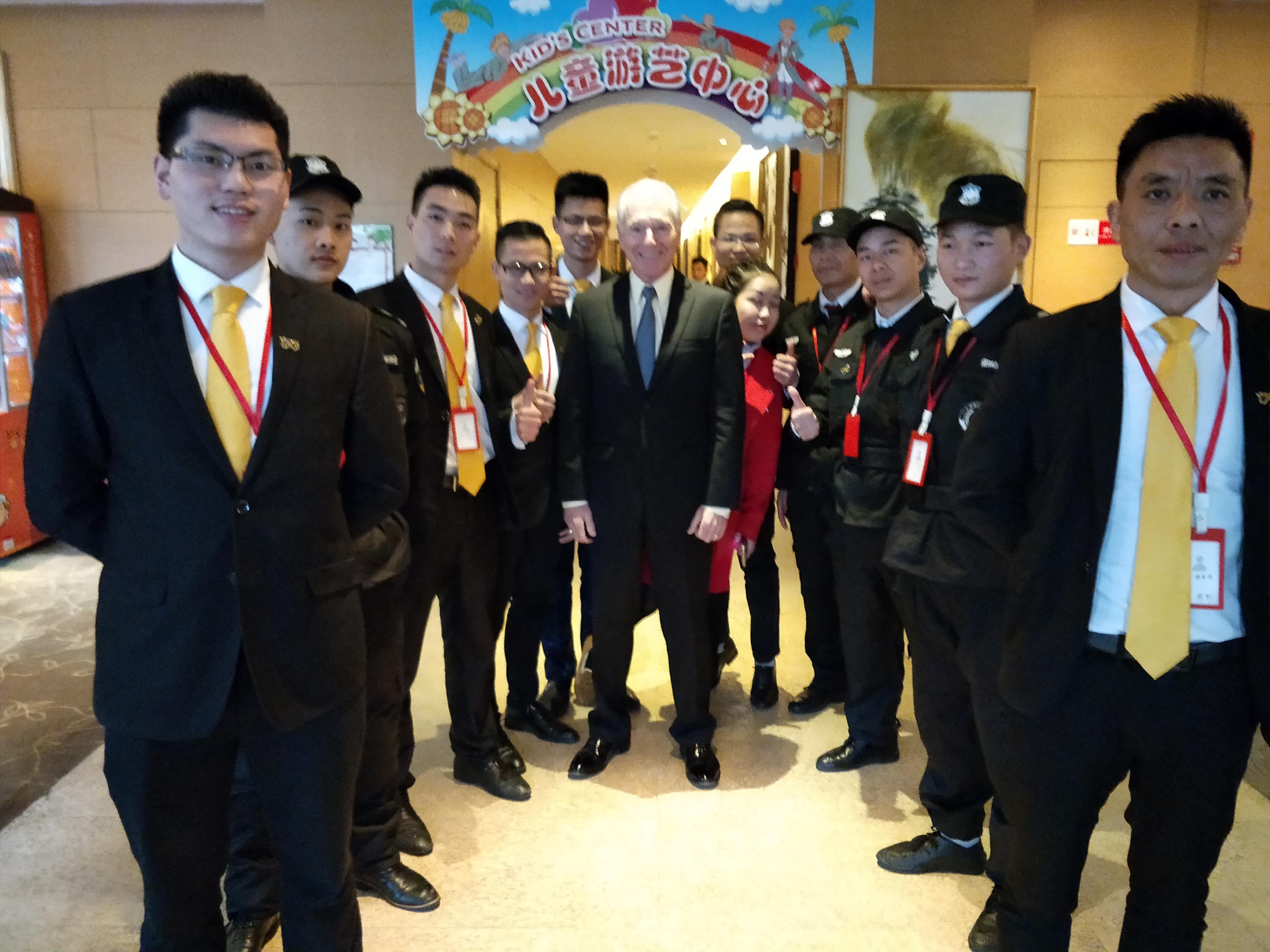 Preparing to enter the room for the speech