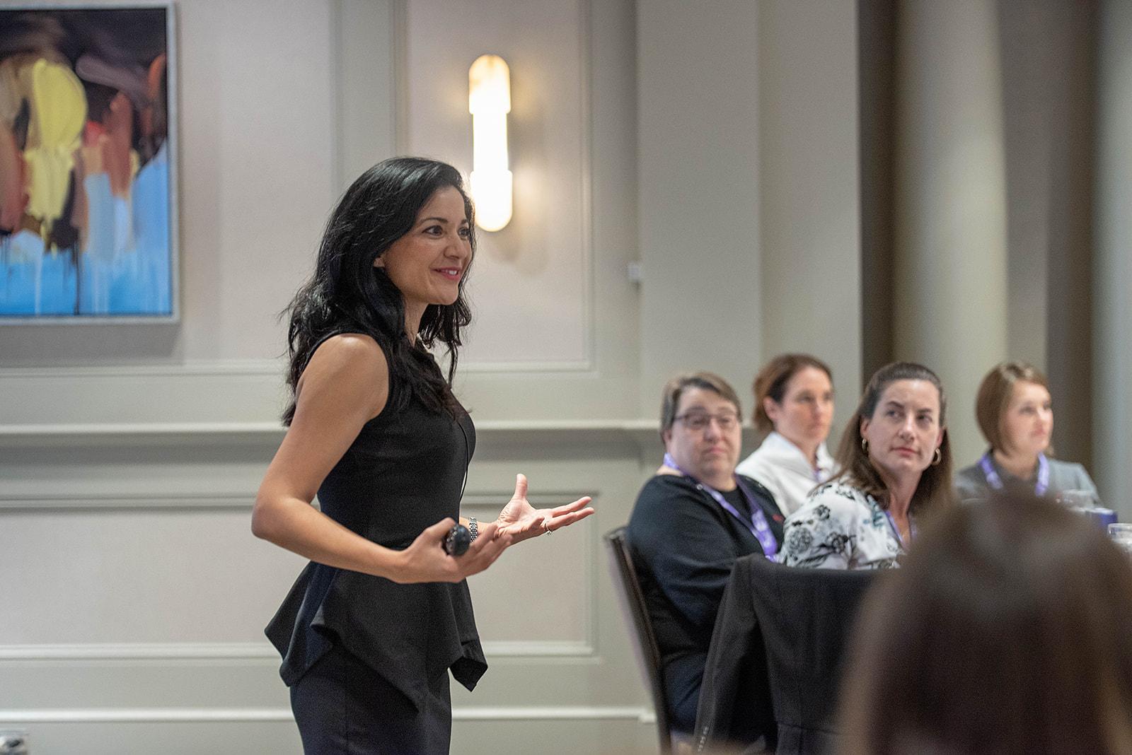 Selena presenting to senior leaders at the Society of Women Engineers