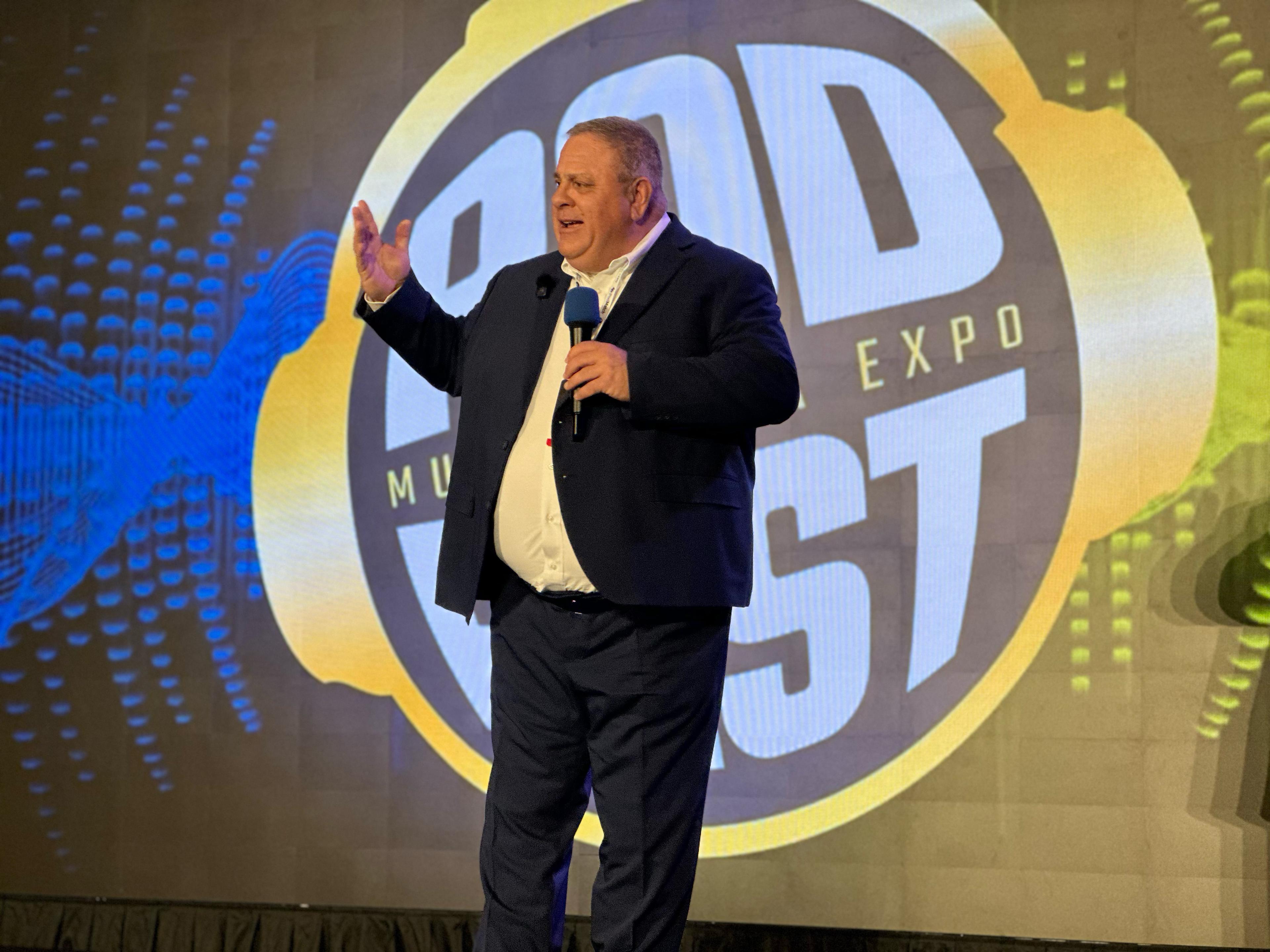 Tim on the Main Stage at PodFest 2026
