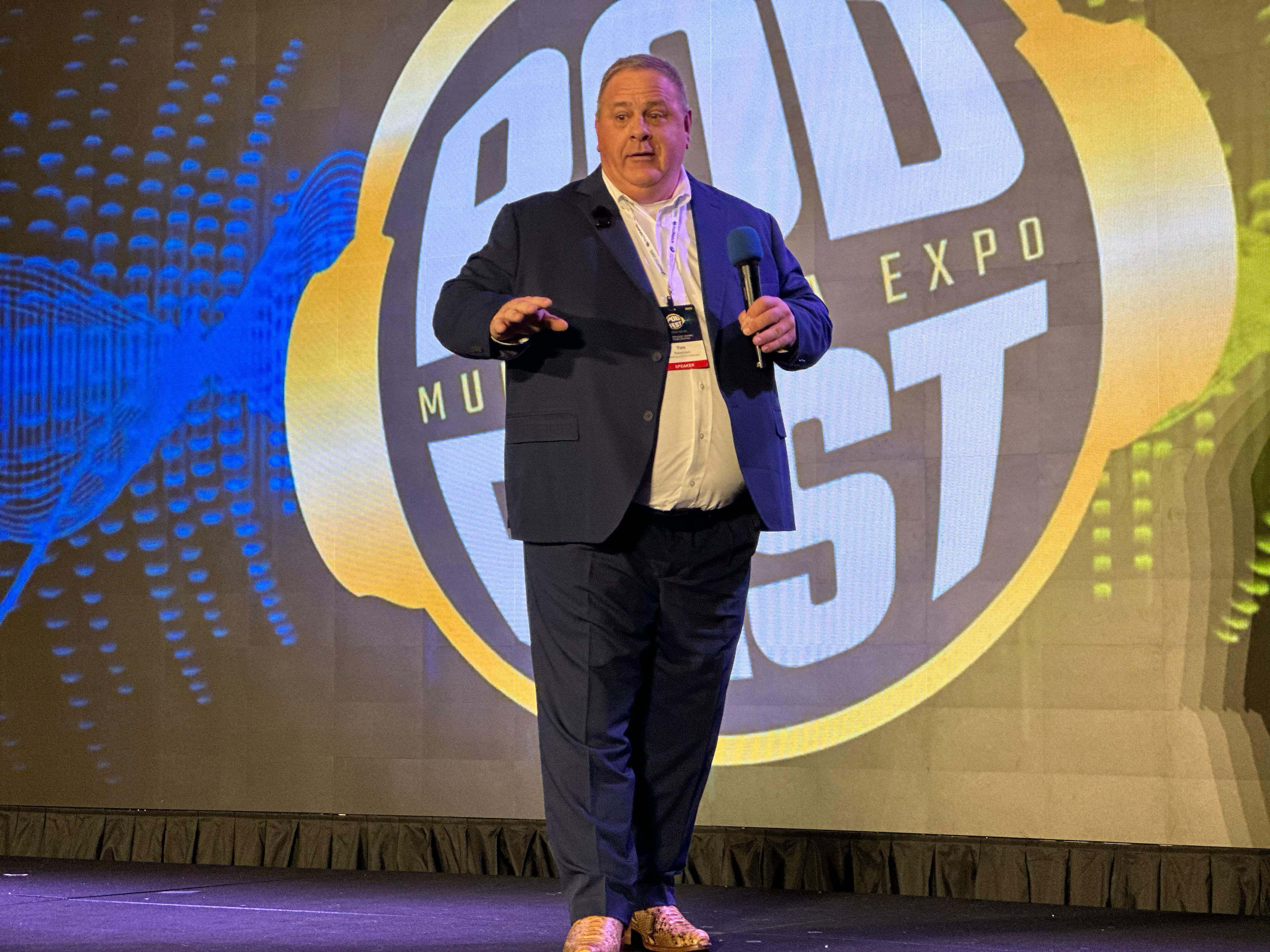 Tim on the Main Stage at PodFest 2026